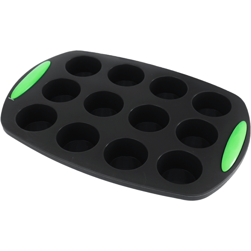 Tava de copt din silicon, cu 12 forme rotunde, termorezistenta, gri, 30 x 21 CM